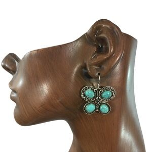 Butterfly Earrings with faux Turquoise wings